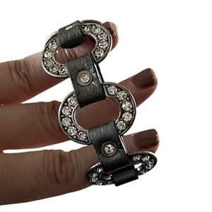 Rhinestone And Leather Snap Bracelet